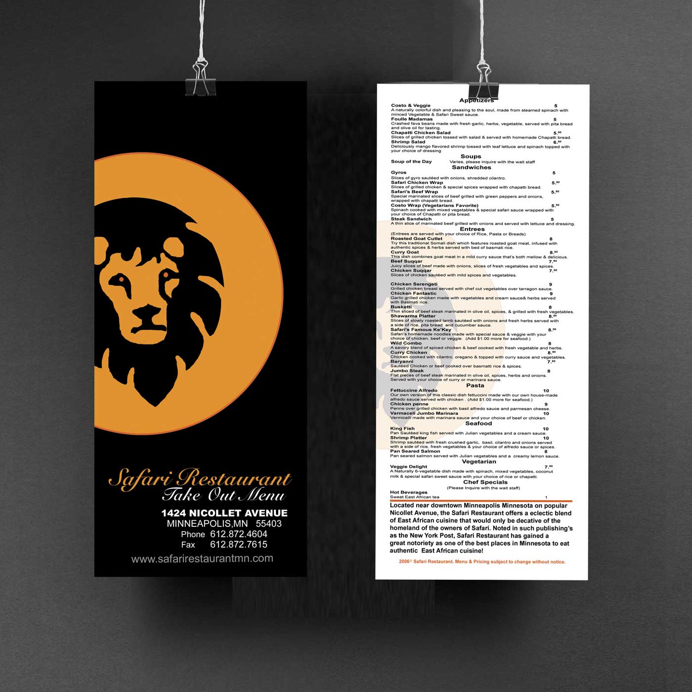 Menu Design Safari Restaurant Brand Design